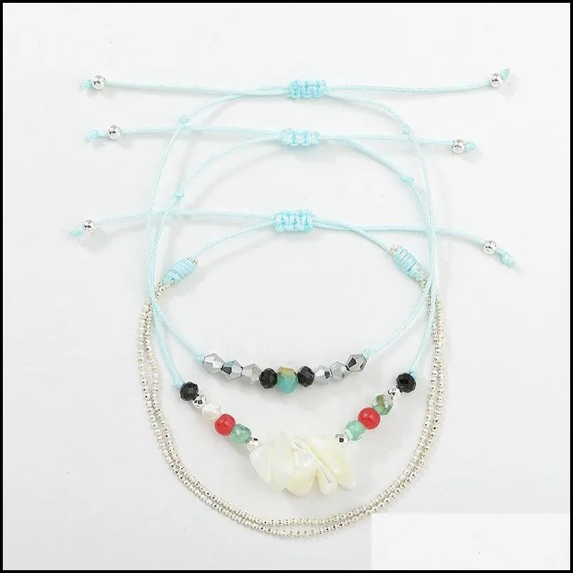 natural stone bracelet adjustable knot bracelet beach jewelry hawaii sea beach women 3 piece set