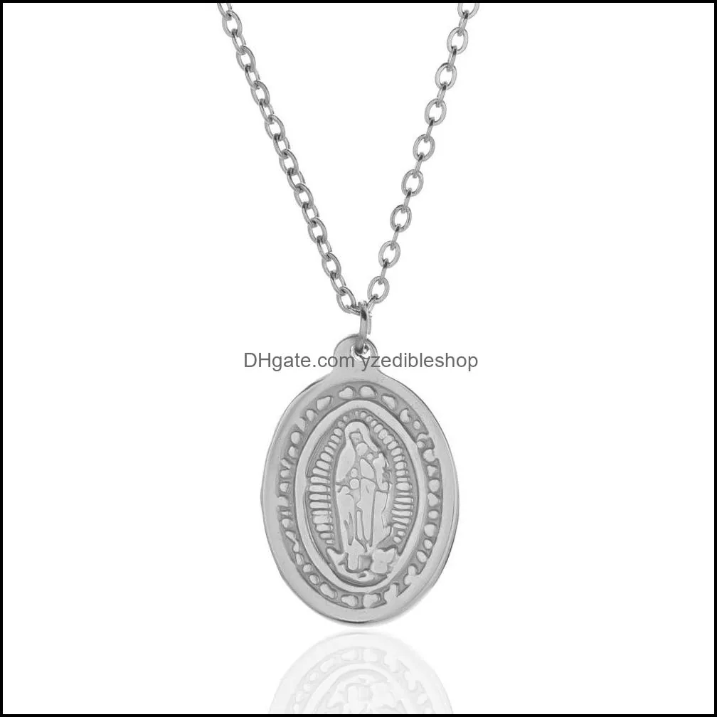 stainless steel christian jesus madonna pendant necklace gold disc necklaces women men fashion jewelry chains