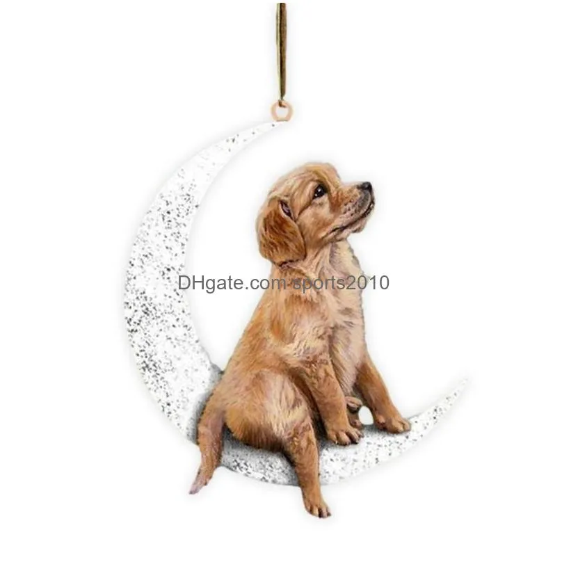 christmas decorations creative tree pendant wooden pet dog sitting on the moon ornament for xmas home bedroom wall window decorchristmas