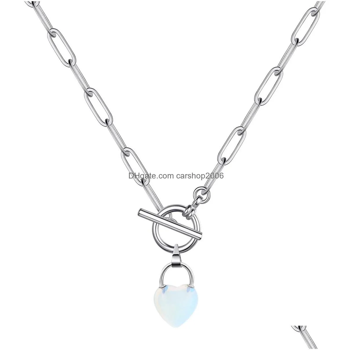 gemstone love heart pendant necklace iq clasp chunky punk silver y chain choker cuban link statement jewelry for women and girls