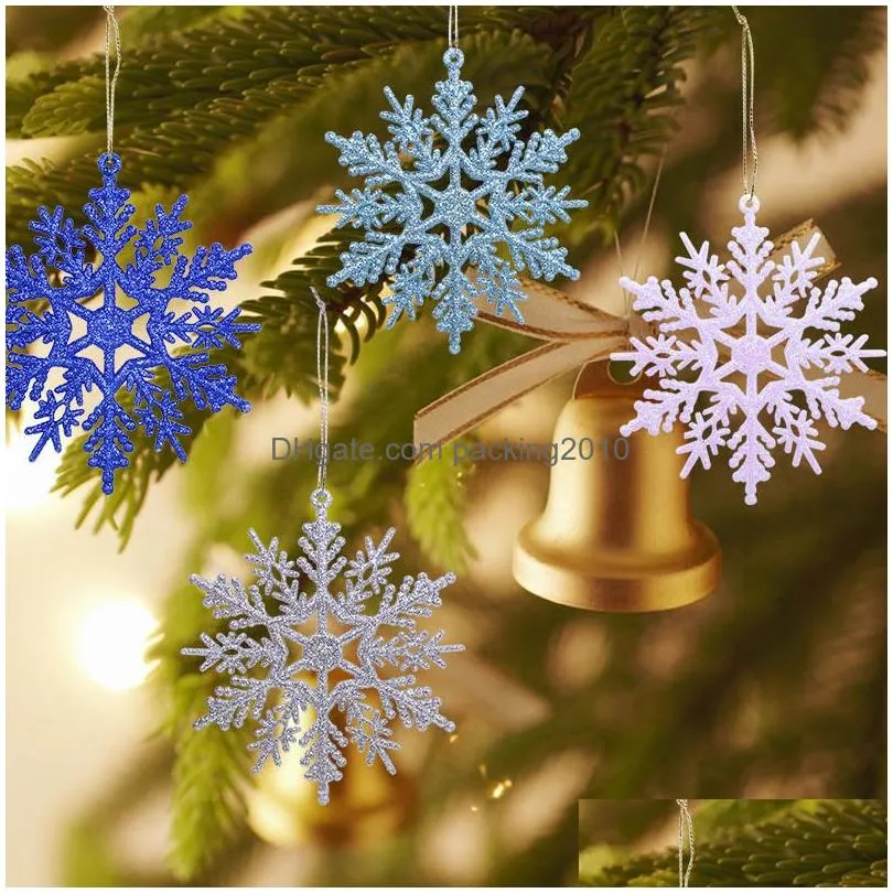 christmas decorations 12pcs/lot 10cm plastic gold silver glitter powder snowflake xmas ornaments pendant tree decorative hanging