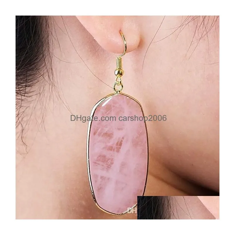 natural crystal charm pendant dangle earrings multicolor stainless steel for women girls
