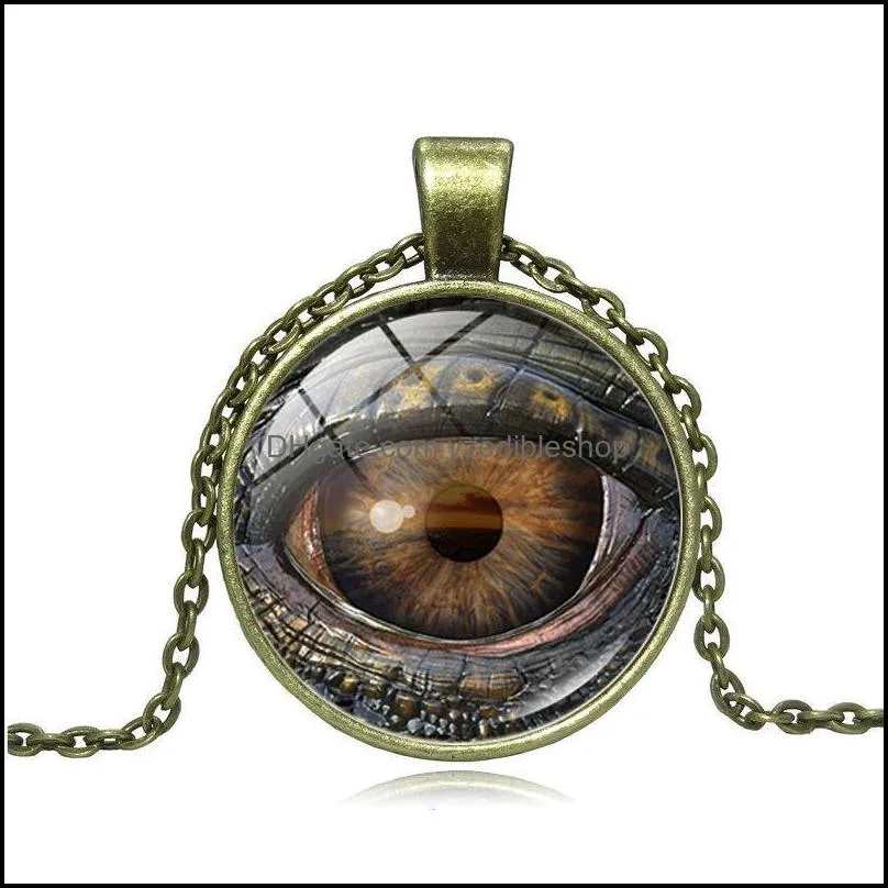 dragon eye time gemstone pendant necklace silver bronze glass cabochon necklaces for women men fashion jewelry