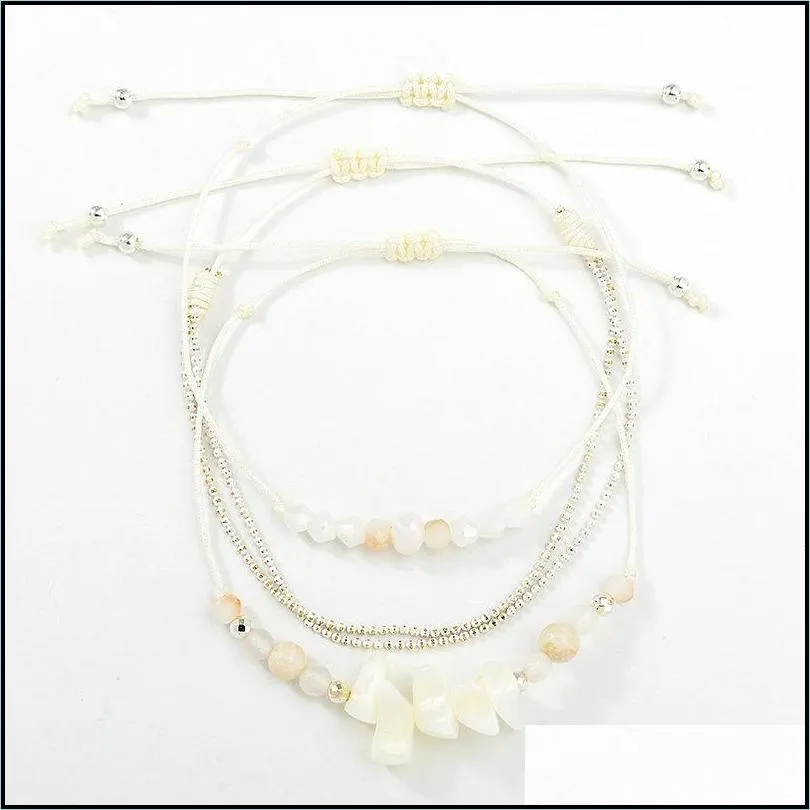 natural stone bracelet adjustable knot bracelet beach jewelry hawaii sea beach women 3 piece set