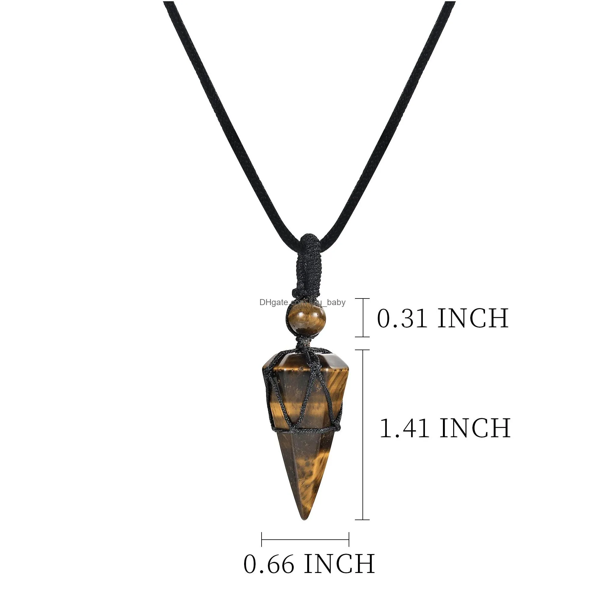 long chain hexagonal pointed reiki chakra pendants healing quartz crystal dowsing pendulums necklaces cord adjustable