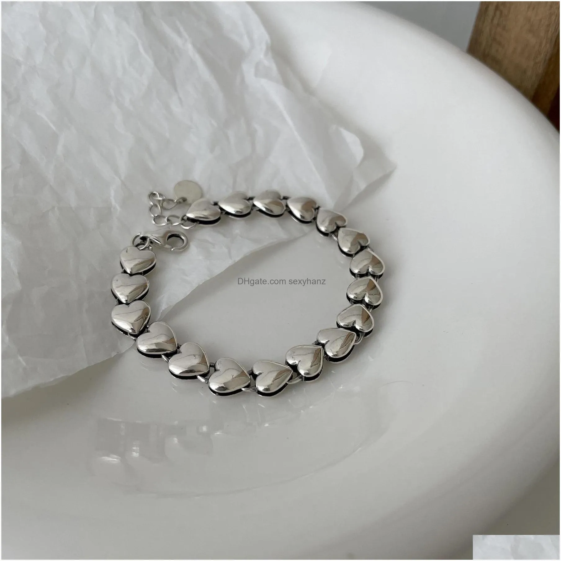silver heart connected bracelets for women simple vintage stitching bracelet niche design cool jewelry