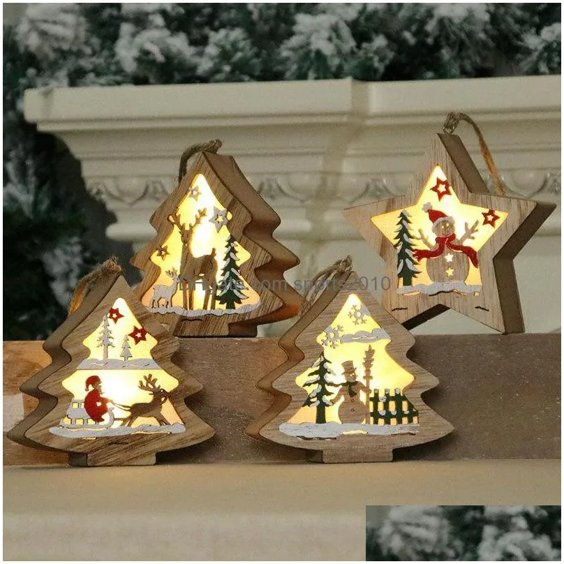 christmas decorations tree hanging led glowing wooden star xmas festival luminous ornaments for home el bar treechristmas