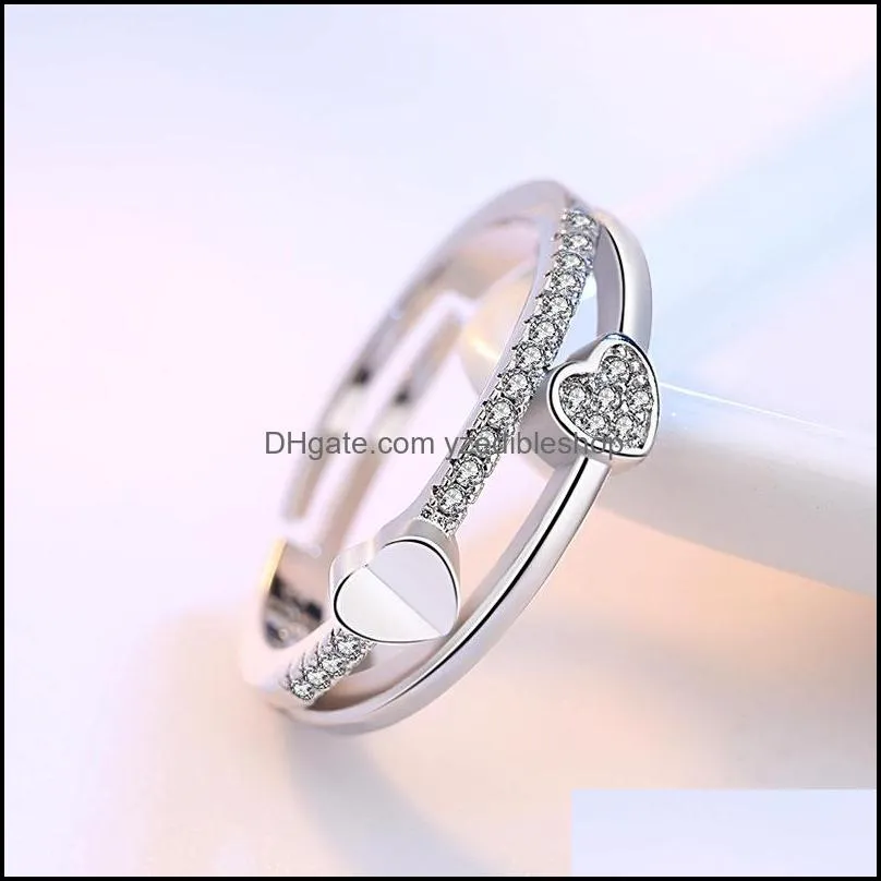 diamond heart ring womens open adjustable wedding engagement rings fashion jewelry gift