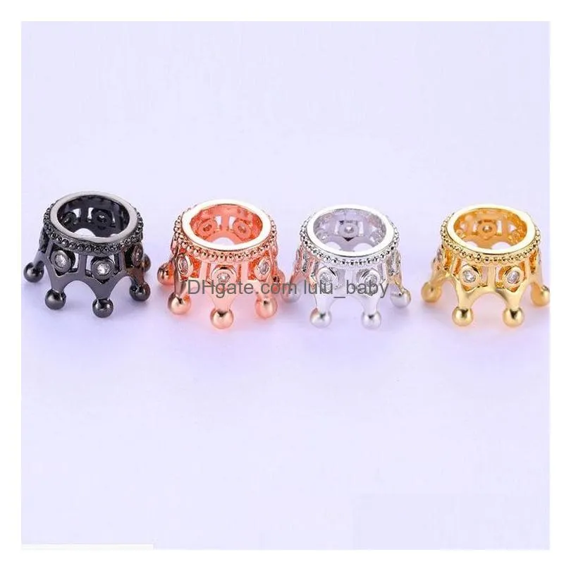 small cz king crown charm spacer beads cubic zirconia rhinestone pave queen crown bracelet connector for diy making jewelry