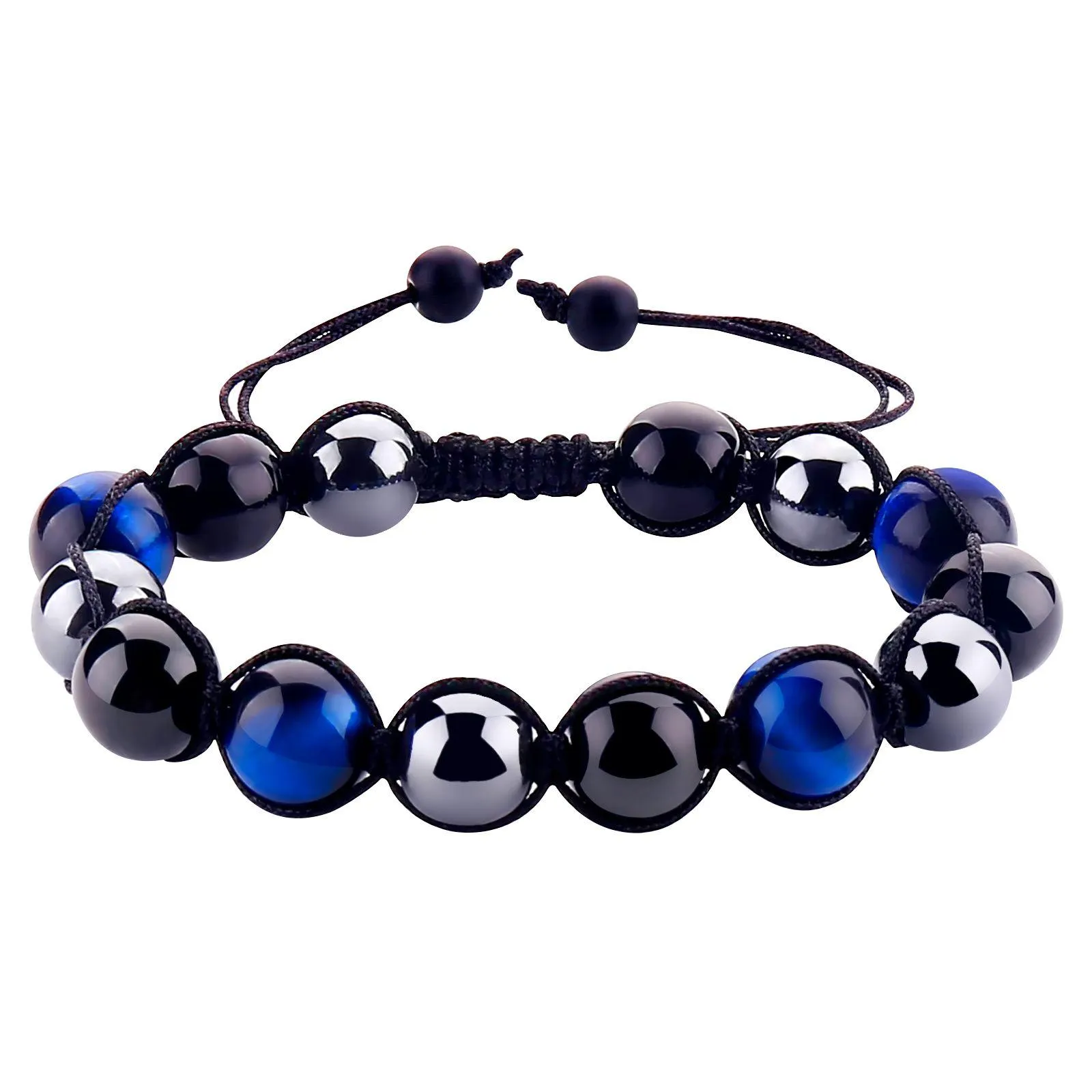 fashion natural stone strand bracelet tiger eye triple protection hematite and obsidian bracelet health balance healing soul jewelry
