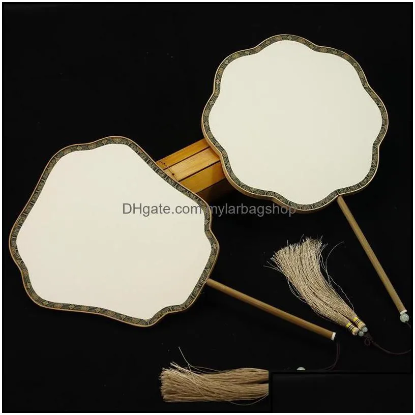 arts and crafts arts gifts home garden double side blank diy round natural silk fan white chinese handle fans classical decor hand