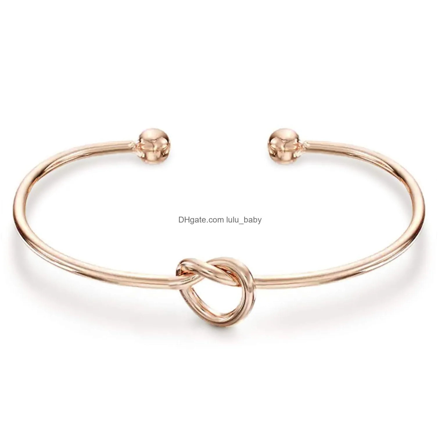 rose gold color twist knot love cuff bracelet for women simple adjustable size open wire bangle trendy female jewelry