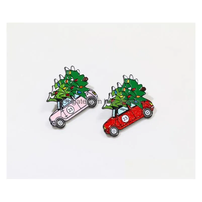 christmas coffee cup car tree enamel pin time brooch denim jeans shirt bag red green jewelry gift for friends kids
