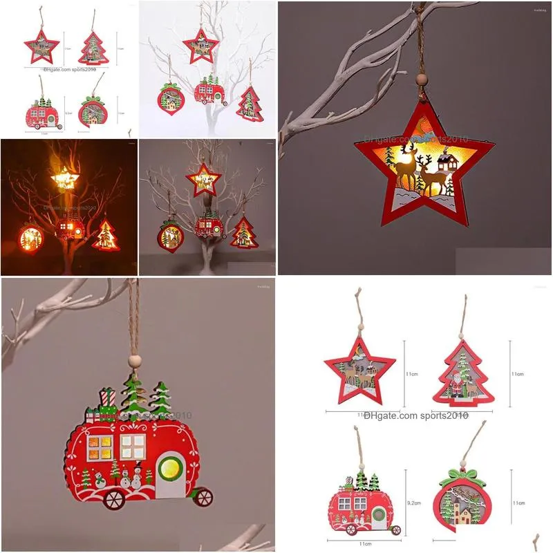 christmas decorations led round corner pendant bright color eyecatching wood delicate craft festival ornaments home decor party