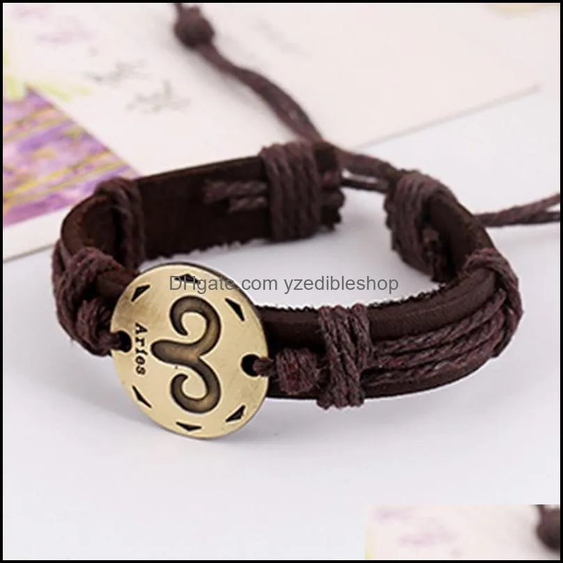 12 constell id bracelets adjustable horoscope leather bracelet bangle cuff mens wrist band fashion jewelry gift