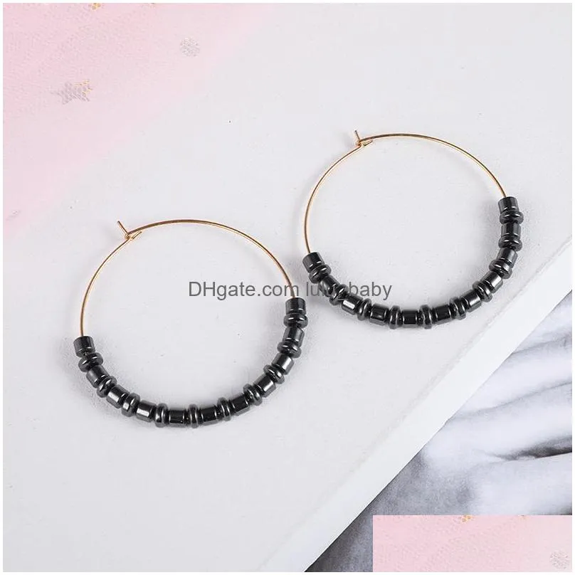 natural stone beads round wrapped dangle earrings for women fashion gold color circle earring boho ear jewelry gifts accessory