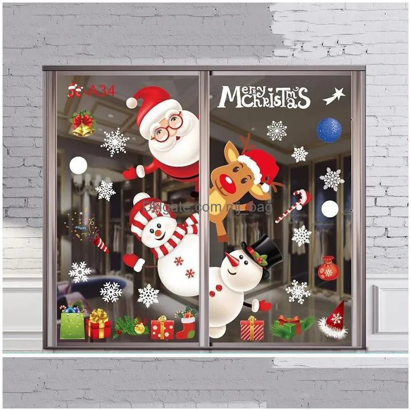 christmas decorations merry decor window stickers santa elk wall sticker for home door display happy year