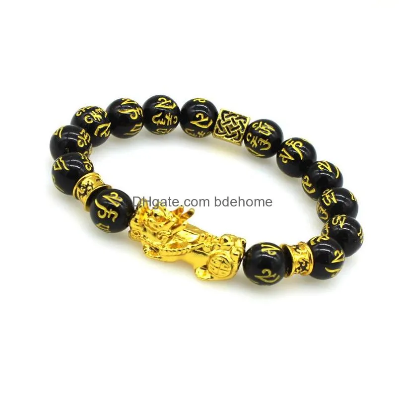 obsidian stone beads pixiu strand bracelet black wealth feng shui bracelets luck bangle for women man