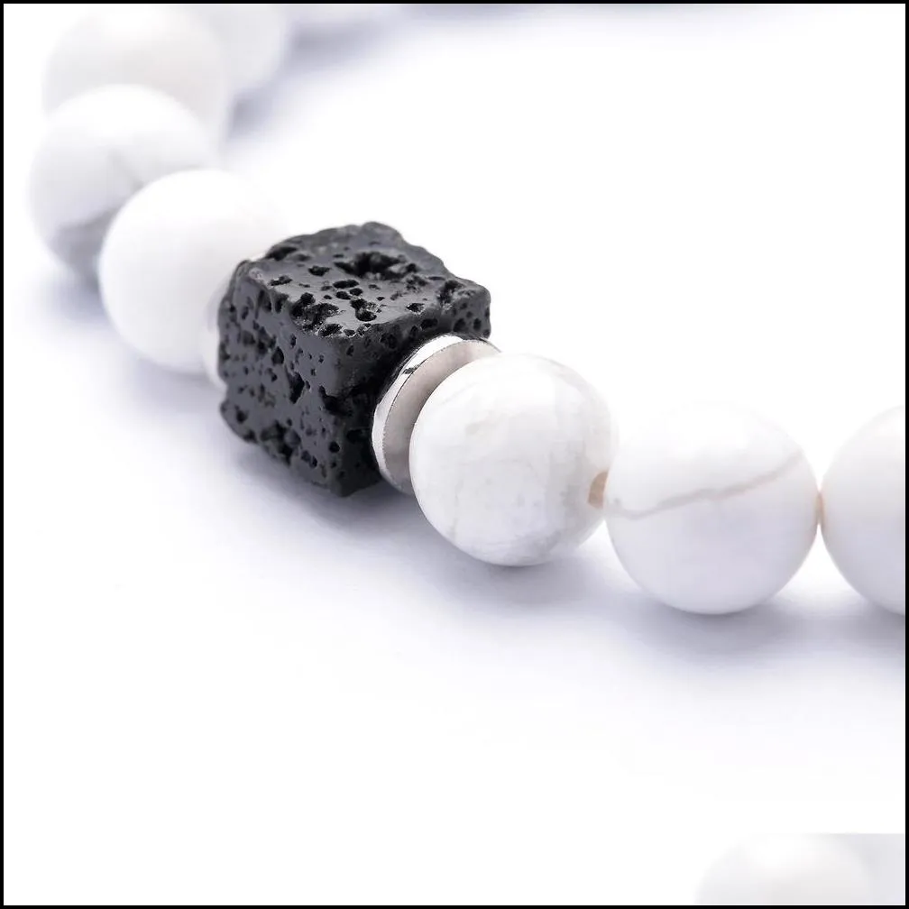 10pc/set natural 8mm howlite lava cubic zircon stone beads bracelet gifts for men women handmade jewelry