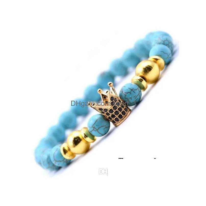 gold crown beaded couple strands bracelets men and women microinlaid zircon yoga chakra jewelry bangle jewelry