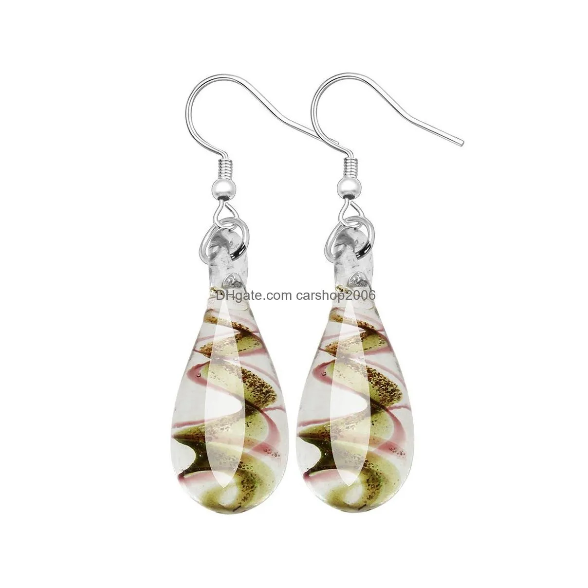 wholesale 1 pair flower water drop lampwork glass dangle earrings bead earring silver plated earring