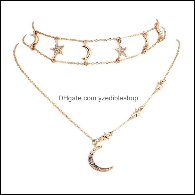 crystal star moon necklace gold star choker multilayer necklace moon pendant summer fashion jewelry for women 380169