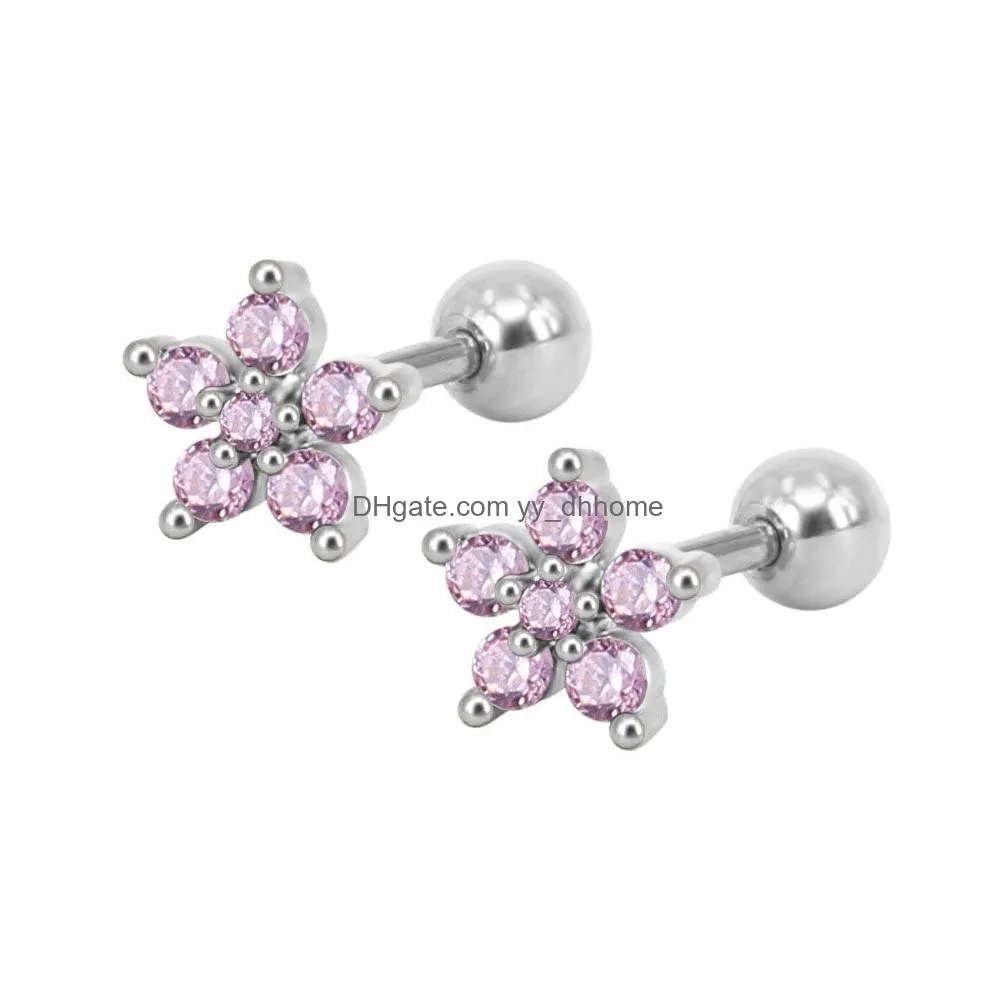 simple fashion flower female cubic zircon stud earrings for women girl bridal wedding active dangle style gifts