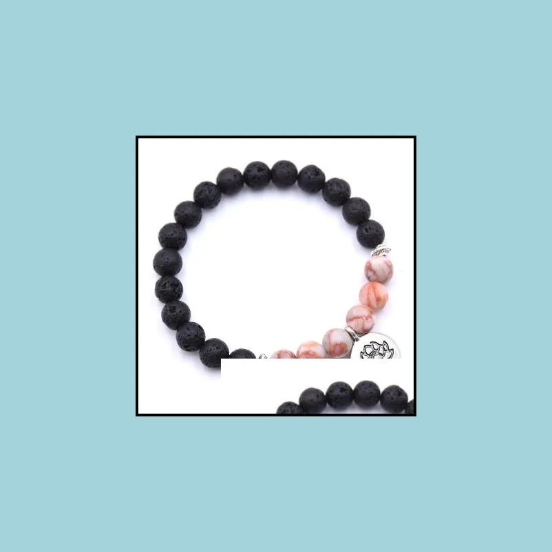 natural stone lotus pendant men and women elastic bracelet essential oil diffusion yoga cure bracelet