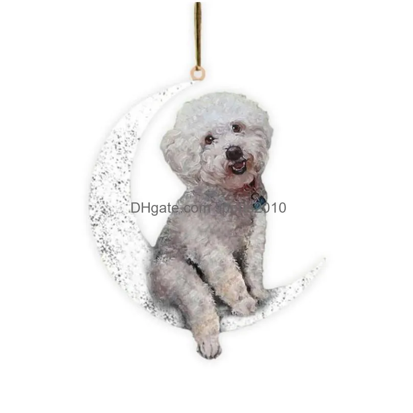 christmas decorations creative tree pendant wooden pet dog sitting on the moon ornament for xmas home bedroom wall window decorchristmas