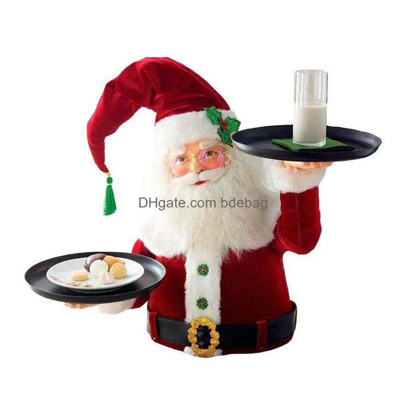 christmas decorations santa snack holder fruit plate decoration resin statue home dish afternoontea threelayer cakechristmas