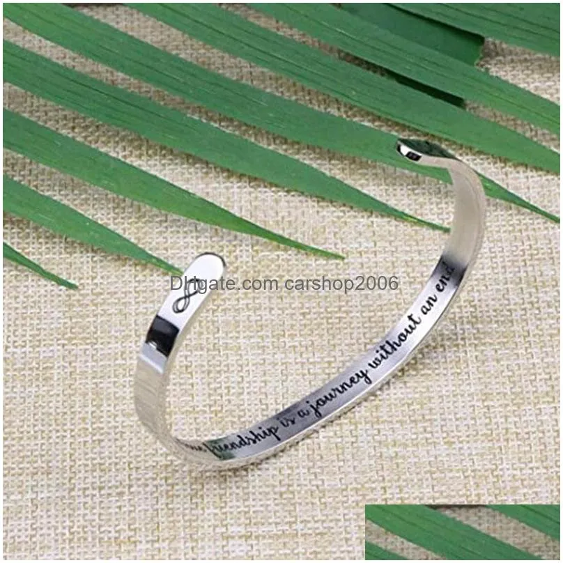 stainless steel cuff bangle bracelet engraved letter a true friendship is journey without an end inspirational word bracelets for men