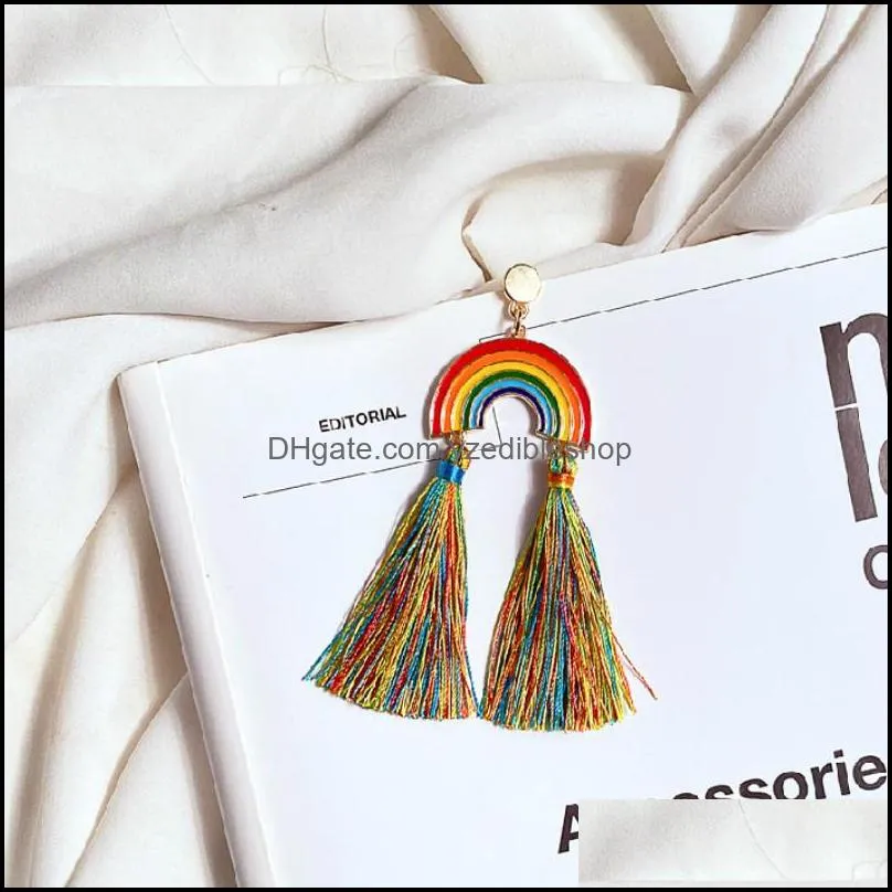 bohmia rainbow tassel earrings dangle drop stud ear rings for women fashion jewelry gift