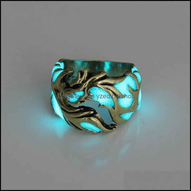 glow in the dark dragon ring fluorescent luminous light rings band hip hop fashion jewelry for women men