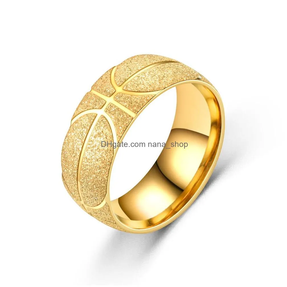 stainless steel basketball men ring abrazine symbol fitness sports jewelry couple women finger rings bague gift