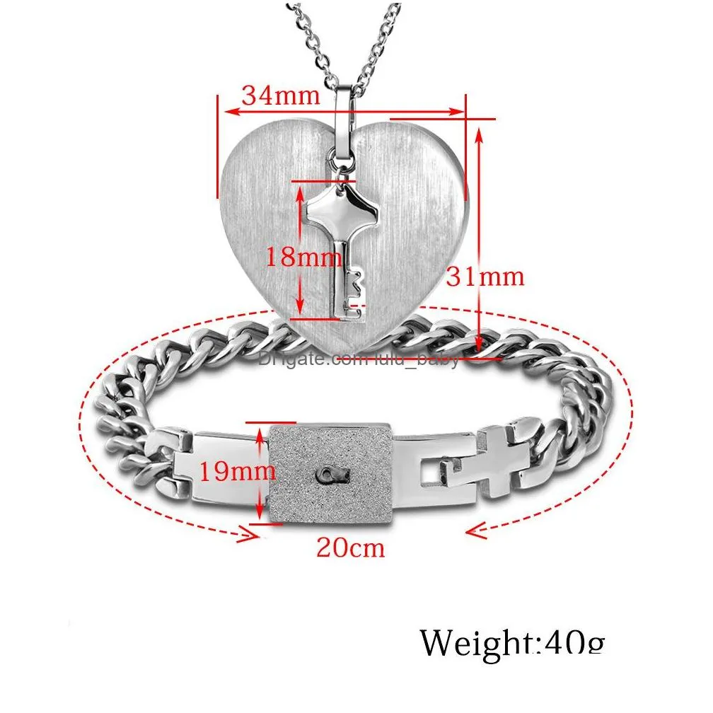 titanium steel couple bracelet necklace kit rushing on cloud heart key set with concentric lock lady jewelry