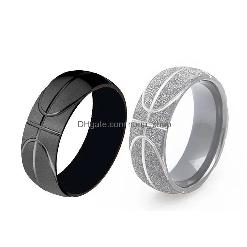 stainless steel basketball men ring abrazine symbol fitness sports jewelry couple women finger rings bague gift