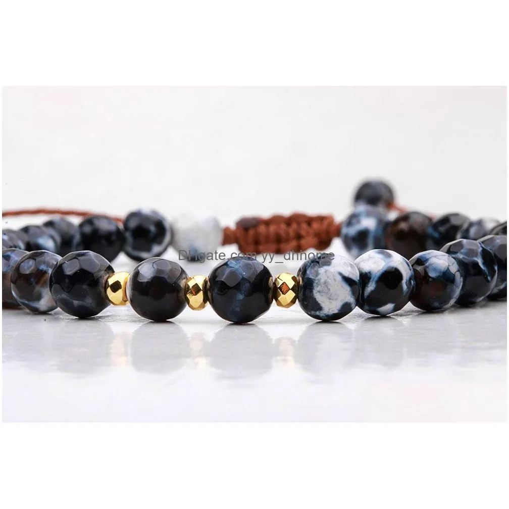 natural stone bead men strands bracelet handmade adjustable multi color beads braided rope bracelets for women couple jewelry gifts