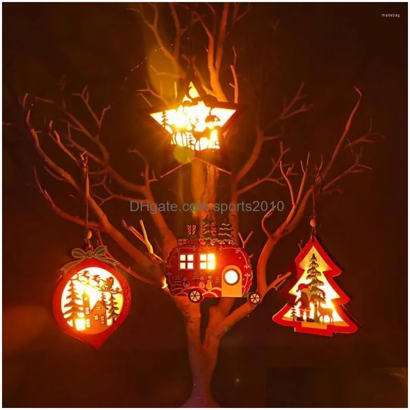 christmas decorations led round corner pendant bright color eyecatching wood delicate craft festival ornaments home decor party