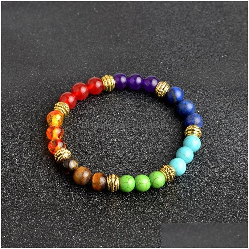 7 chakras beaded bracelet strands reiki healing balancing round beads for women and men