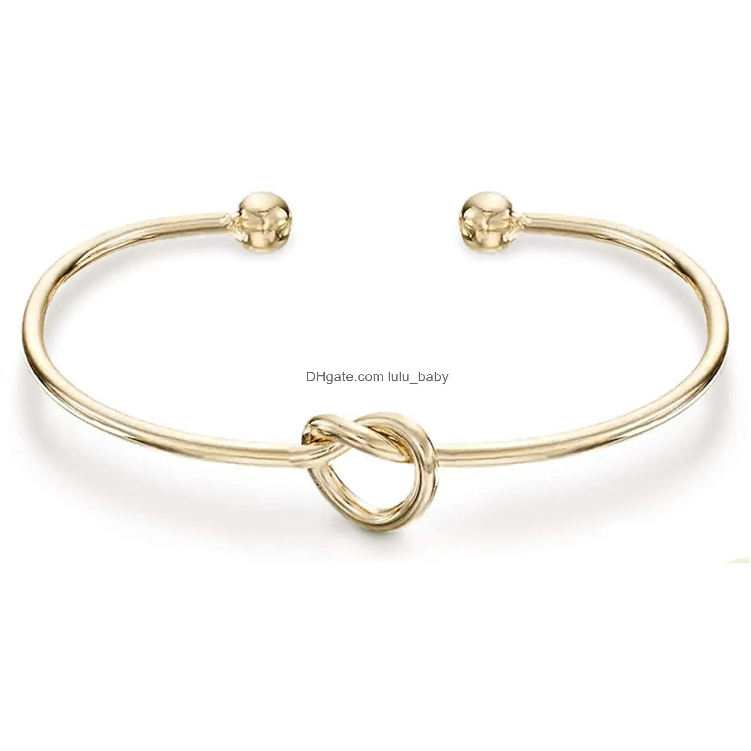 rose gold color twist knot love cuff bracelet for women simple adjustable size open wire bangle trendy female jewelry