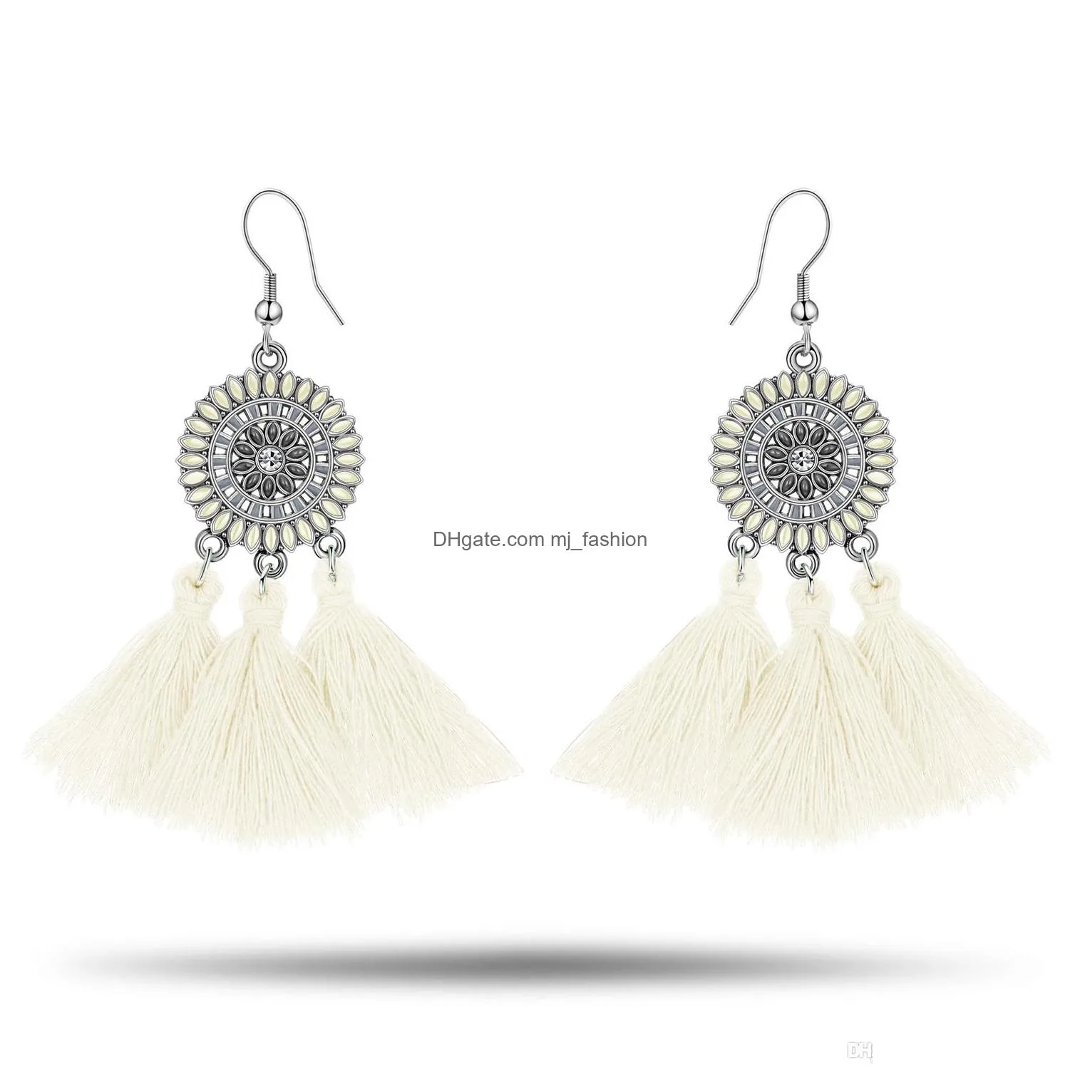 womens hand crafting thread tassel hanging fashion earrings boho style tassel long tassel earrings