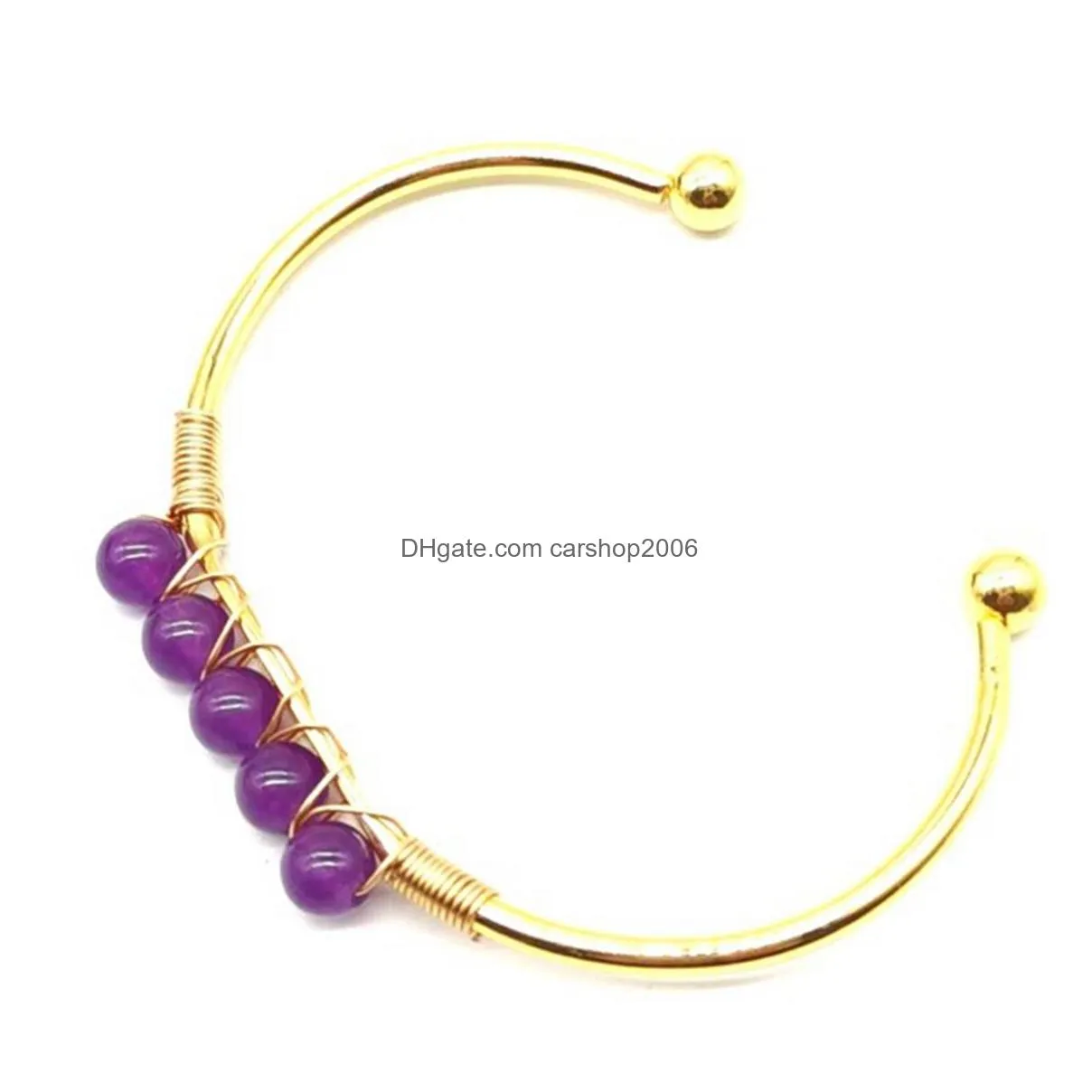 6mm round gemstone cuff bracelet for women girls handmade gold wire woven lift of tree healing chakra crystal friendship bangle charms