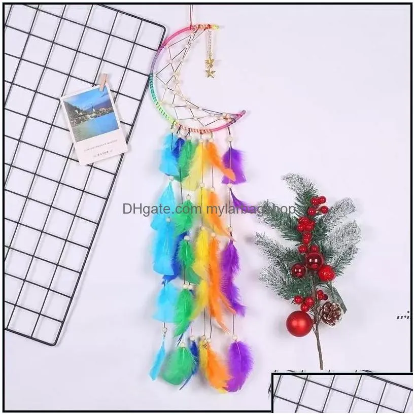 arts and crafts dream catcher festival gift handmade half circle moon design art dreamcatcher feather hanging star mylarbagshop dhkut