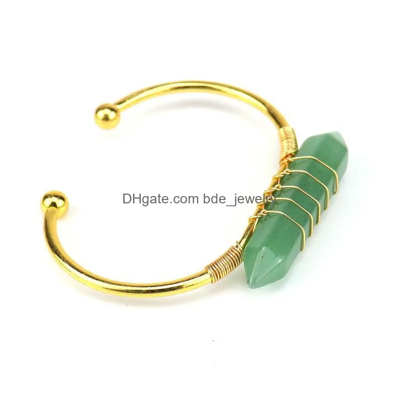 natural gemstone hexagonal point cuff bracelet for women girls handmade gold wire woven lift of tree healing chakra crystal friendship bangle charms