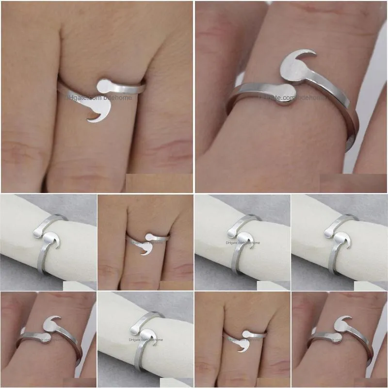 creative semicolon design opening wave ring for women men silver color inspirational jewelry graduate gifts for lover