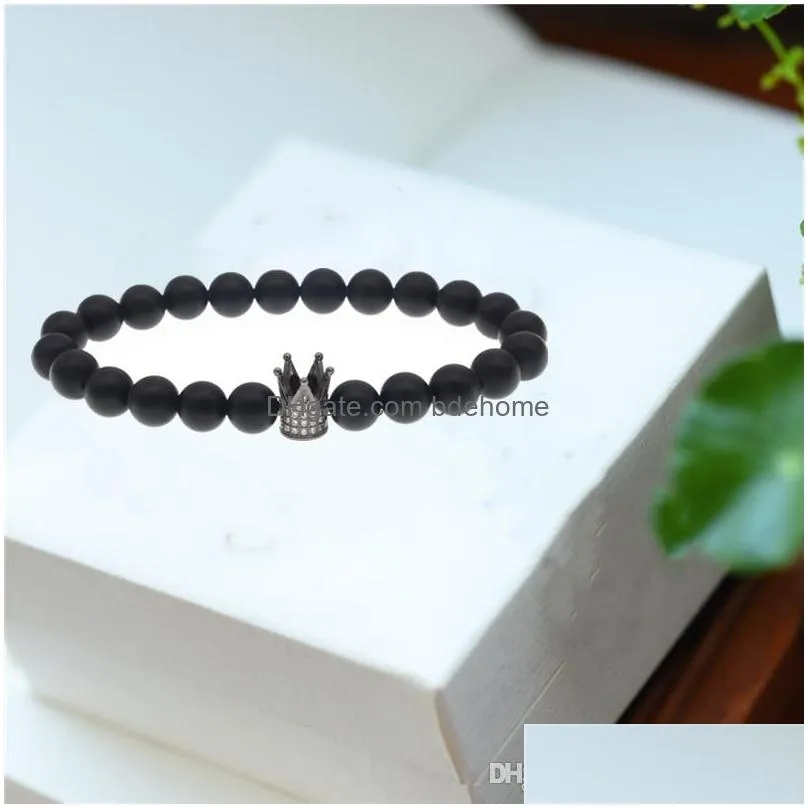 matte black agate crown stone beaded bracelet unisex couple fashion jewelry decoration gift