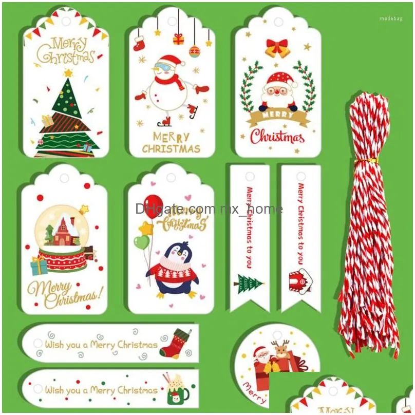 christmas decorations 50/100pcs kraft paper merry tags with rope for tree hanging gift box home 2022