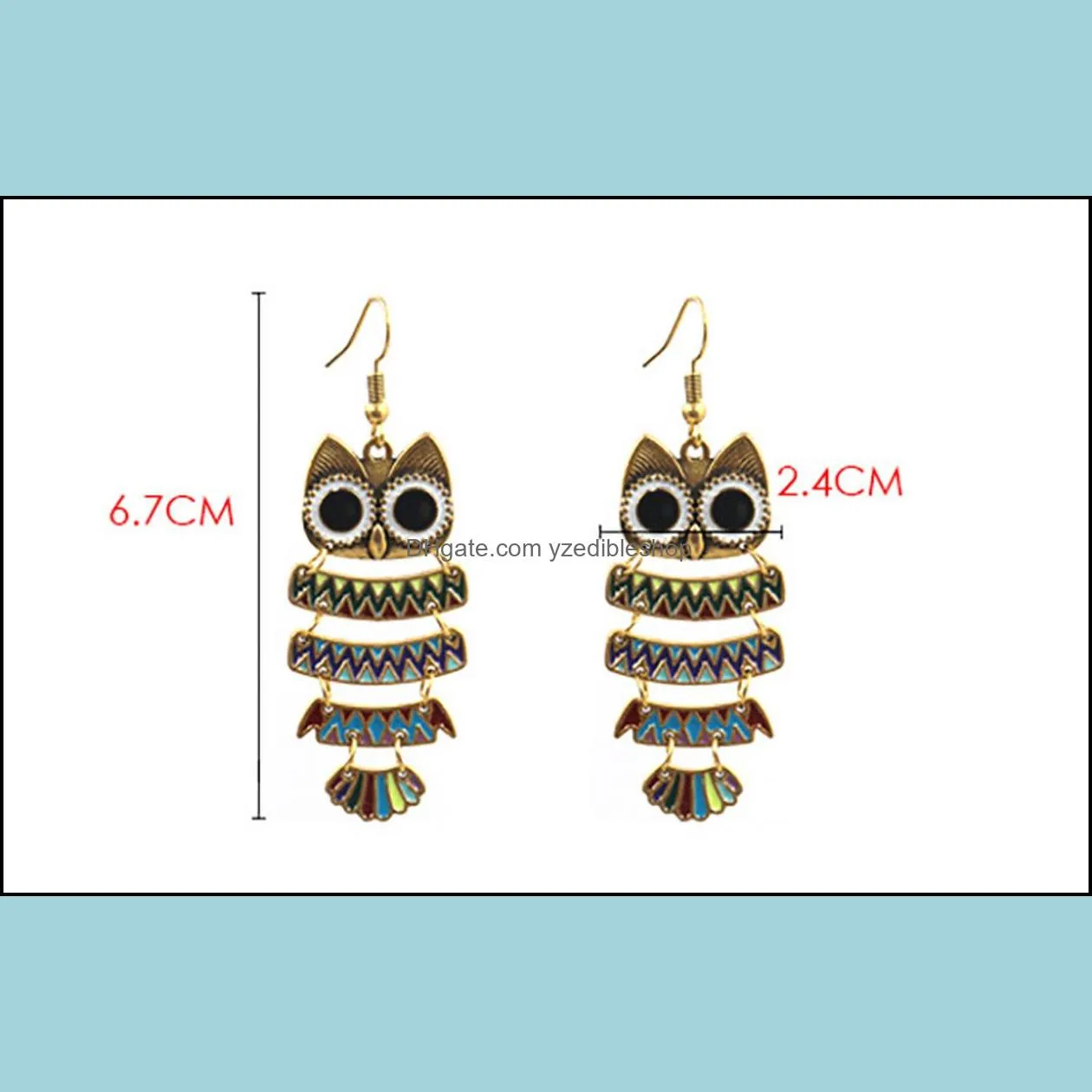 ancient bronze bird owl earrings enamel animal hook chandelier dangle earrings for women fashion jewelry