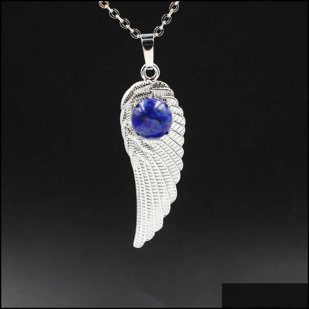 qimoshi natural crystal quartz angel wings pendant necklace for women girl chakra reiki healing eye dream yoga choker jewelry