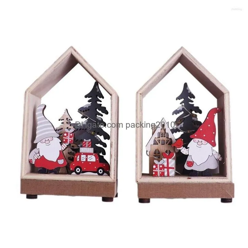 christmas decorations santa claus wooden ornaments decoration gift luminous cabin forest 2022 year decor table home